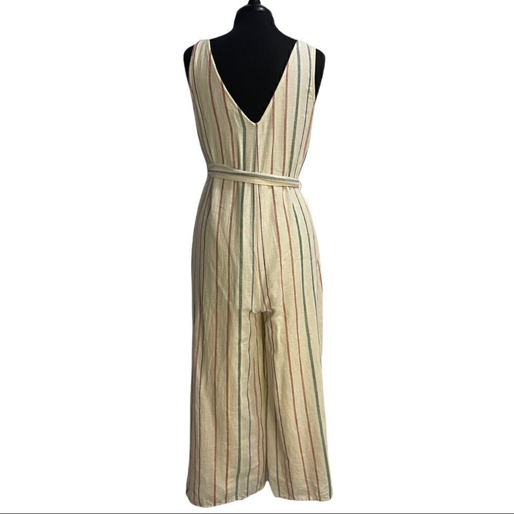 American Eagle Striped V-Neck Sleeveless Tie Waist Jumpsuit Sz S - Picture 8 of 13